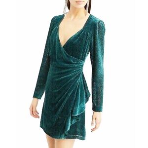 INTERMIX Green Brook burn out velvet mini dress